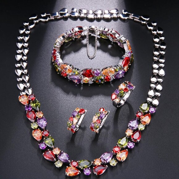 Necklaces for Women, Classic Multi Gemstones Silver Necklaces with Amethyst Garn - Picture 6 of 6